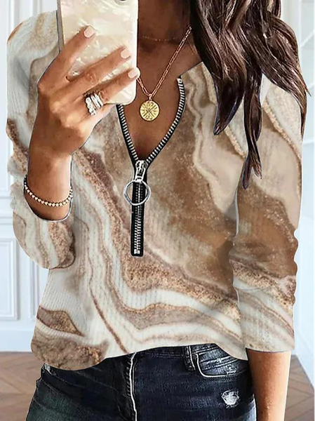 

Casual Ombre Zipper Top, Khaki, Tops