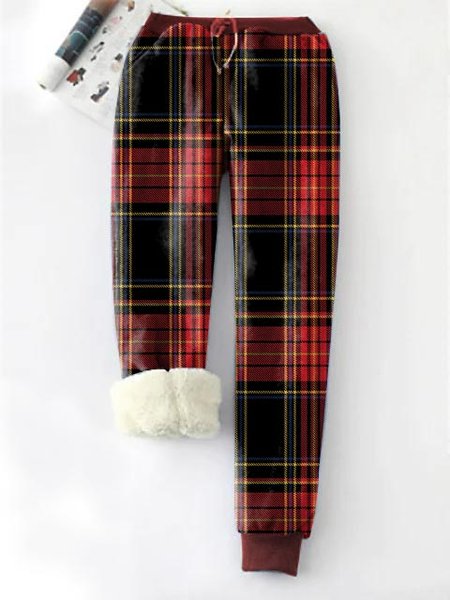 

Women's Classical Christmas Plaid Fleece Warm Casual Pants, Red, Pants