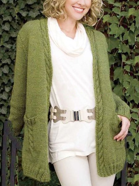 

Plain Wrap Sweater Coat, Green, Outerwear