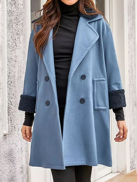 

Casual Lapel Collar Overcoat, Blue, Trench Coats