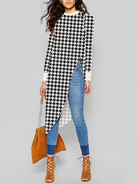 

Houndstooth Urban Long Sleeve Top, Black-white, Blouses and Shirts