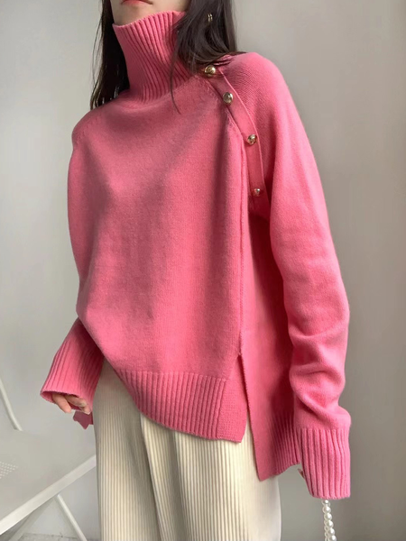 

High Elasticity Loose Turtleneck Long sleeve Sweater, Red, Pullovers