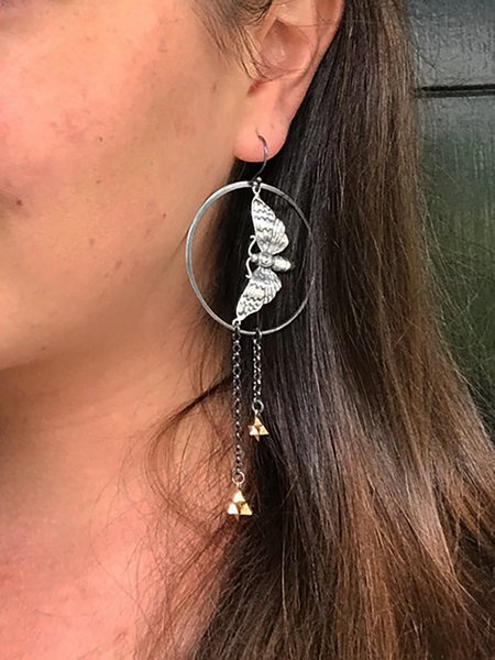 

Vintage Ethnic Distressed Moth Geometric Pattern Earrings Banquet Party Boho Beach Resort Jewelry, Silver, Earrings