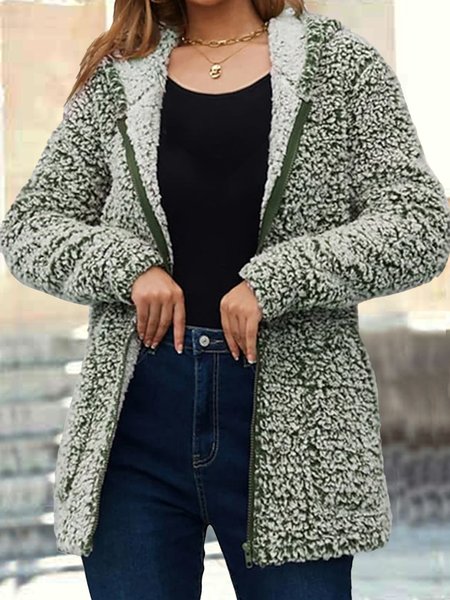 

Faux Plush Fur Thermal Teddy Hooded Jacket, Green, Coats