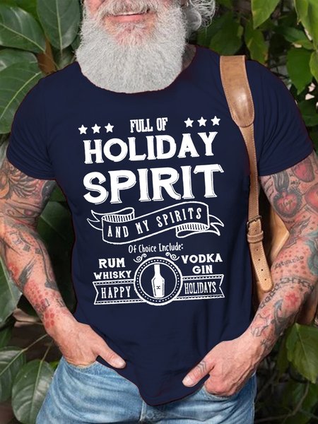 

Full Of Holiday Spirit And My Spirits Of Choice Include Rum Whisky Vodka Men's T-Shirt, Purplish blue, T-shirts