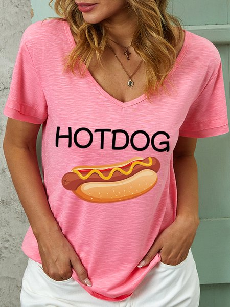 

Lilicloth X JI Hotdog Women's V Neck T-Shirt, Pink, T-shirts