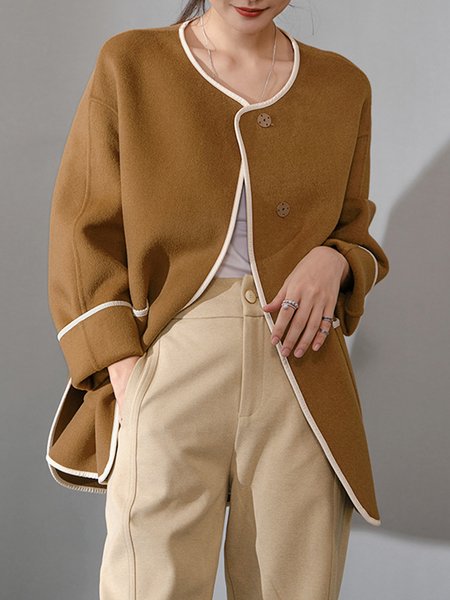

Long sleeve Simple Regular Fit Color Block Jacket, Coffee, Jackets