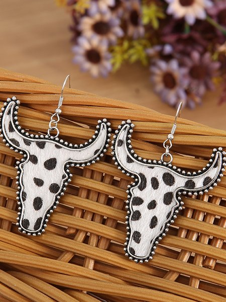 

Western Style Retro Contrast Color Polka Dot Bull Head Pattern Earrings Ethnic Jewelry, White, Earrings