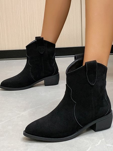 

Vintage Suede Pointed Toe Chunky Heel Cowboy Boots, Black, Boots