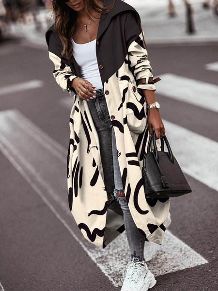 

Color Block Regular Fit Hoodie Overcoat, Black, Outerwear