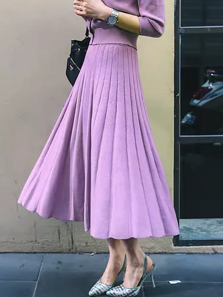 

Loose High Elasticity High Waist Elegant Plain Long Skirt, Purple, Skirts