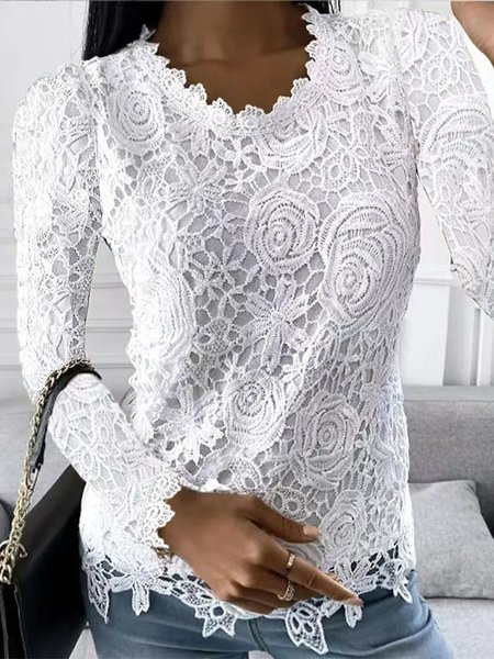 

Crew Neck Regular Fit Casual Top, White, Tops