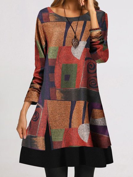 

Regular Fit Ethnic Color Block Dress, Khaki, Dresses