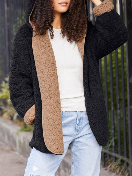 

Hoodie Plain Casual Teddy Jacket, Black, Outerwear