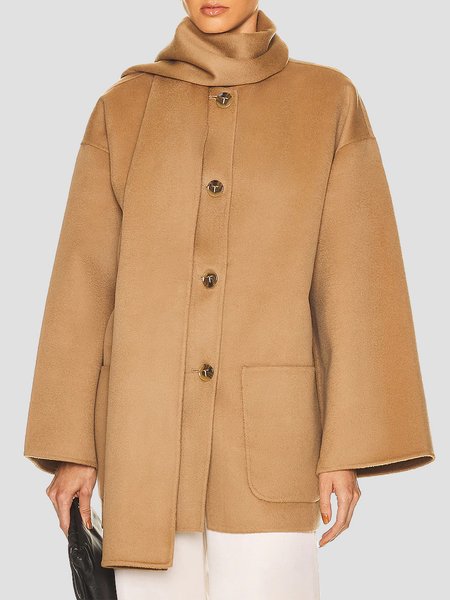 

Crew Neck Long sleeve Regular Fit Simple Overcoat, Brown, Coats