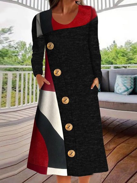 Regular Fit Crew Neck Ethnic Dress, Black, Mini Dresses