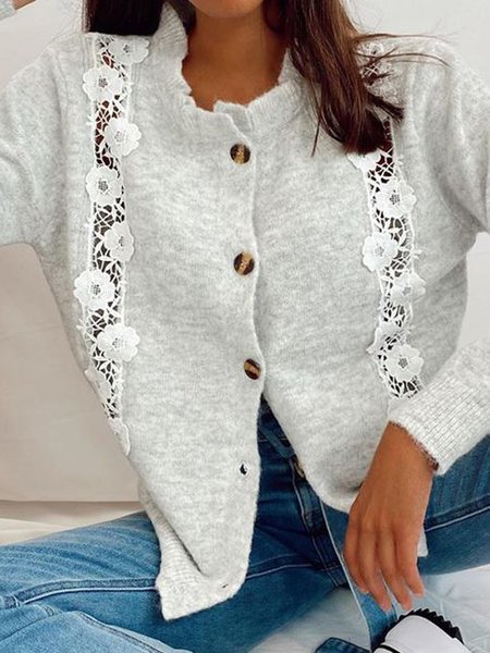 

Yarn/Wool Yarn Regular Fit Sweater Coat, Gray, Cardigans