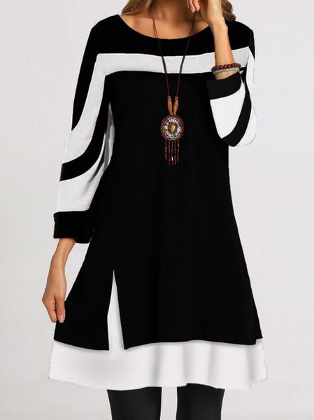 

Regular Fit Color Block Casual Dress, Black, Mini Dresses