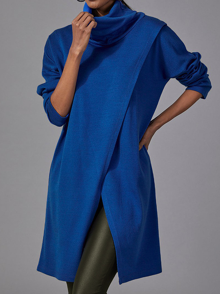 

Urban Loose Turtleneck Long sleeve Mid-long Top, Blue, Blouses and Shirts