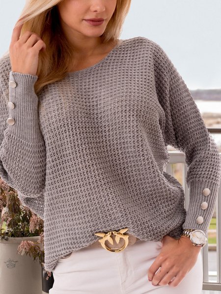 

Casual Crew Neck Buttoned Sweater, Gray, Sweaters
