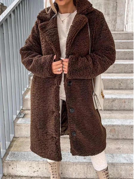 

Fluff/Granular Fleece Fabric Teddy Coat, Brown, Coats