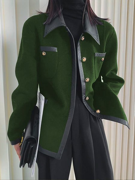 Urban Plain Split Joint Shirt Collar Jacket, Green, Jackets
