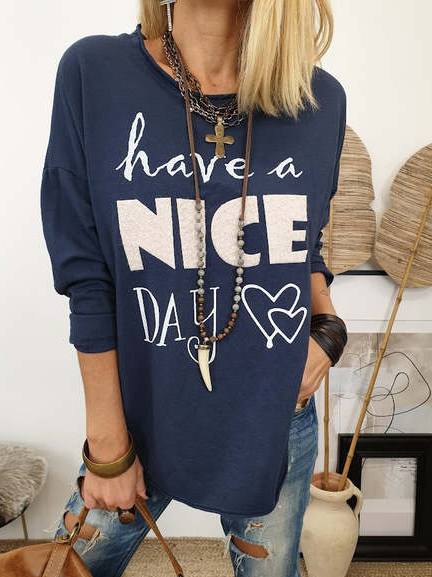 

Have A Nice Day Letter Print Loose T-shirt, Dark blue, T-Shirts