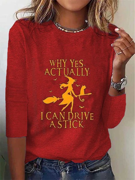 

Casual Loose Halloween Long Sleeve Crew Neck T-Shirt, Red, T-Shirts