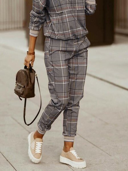 

Casual Plaid Loose Fashion Pants, Gray, Pants