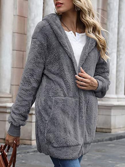 

Fleece Oversized Hooded Coat, Gray, Coats