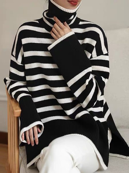 

Loose Turtleneck Casual Long sleeve Sweater, Black, Pullovers
