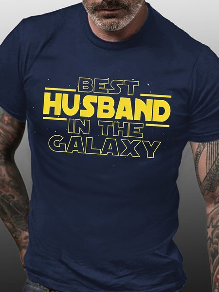 

Mens Best Husband In The Galaxyhere I Am Funny Graphic Print Text Letters Cotton Loose T-Shirt, Purplish blue, T-shirts