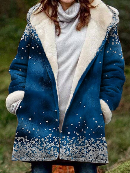

Polka Dots Hoodie Casual Teddy Jacket, Blue, Coats