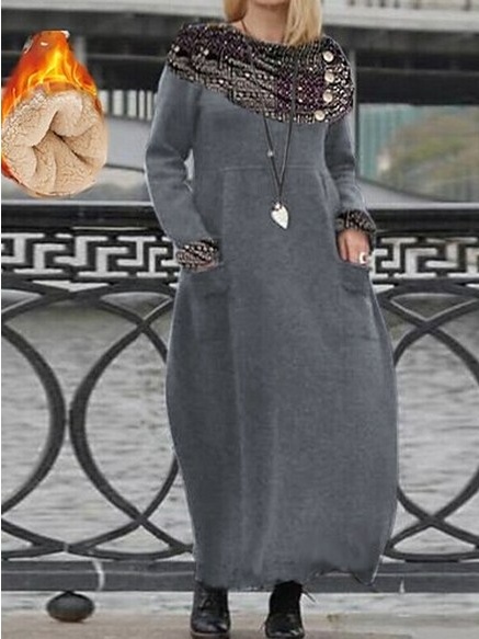 

Ethnic Casual Loose dress, Gray, Maxi Dresses