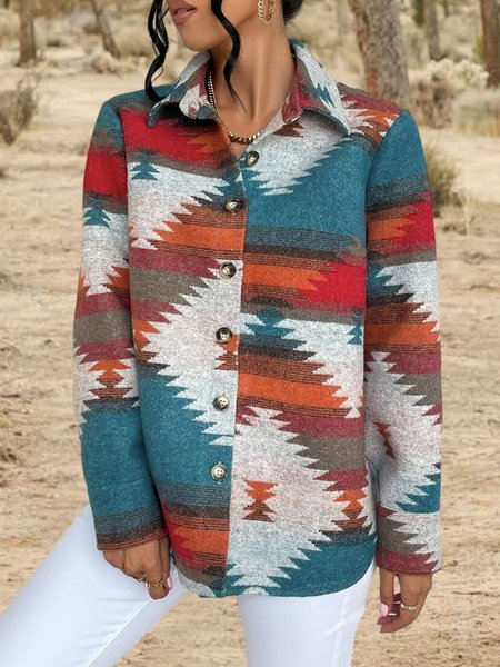 

Loose Boho Shirt Collar Overcoat, Multicolor, Coats