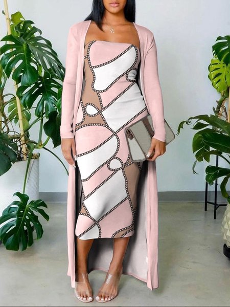 

Elegant Loose Simple Plain Long Sleeve Cardigan, Pink, Others