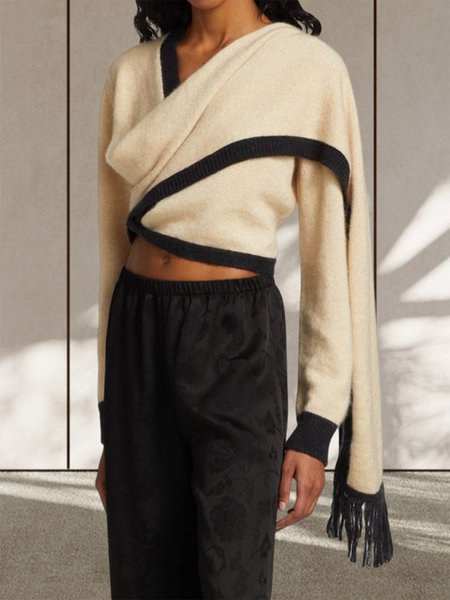 Long sleeve Regular Fit Others Casual Sweater, Black-white, Pullovers