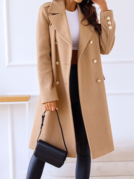 

Lapel Collar Urban Plain Other Coat, Khaki, Trench Coats