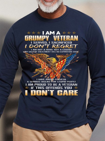 

Men A Grumpy Veteran I Don’t Regret Don’t Care Casual Top, Deep blue, Long Sleeves