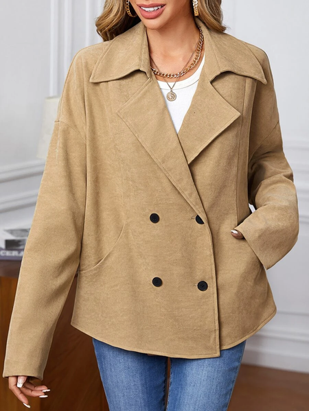 

Cross Neck Loose Casual Plain Overcoat, Khaki, Blazers