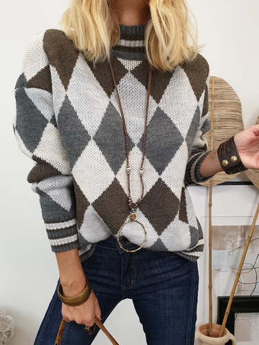 

Wool-Blend Vintage Loose Sweater, Multicolor, Sweaters