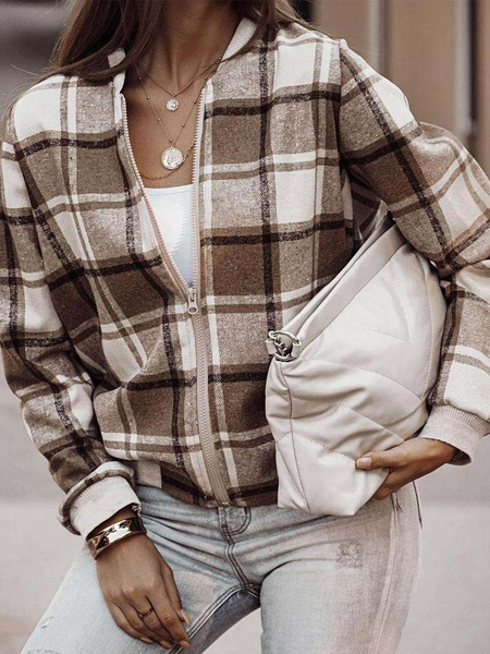 

Casual V Neck Plaid Jacket, Coffee, Jackets