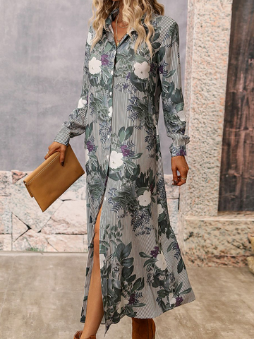 

Floral Maxi Shirt Dress, Multicolor, Maxi Dresses