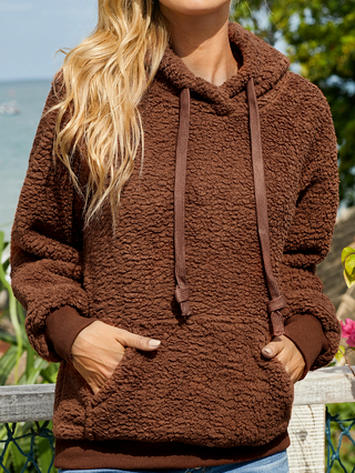 

Drawstring Sherpa Hoodie, Deep brown, Sweatshirts & Hoodies
