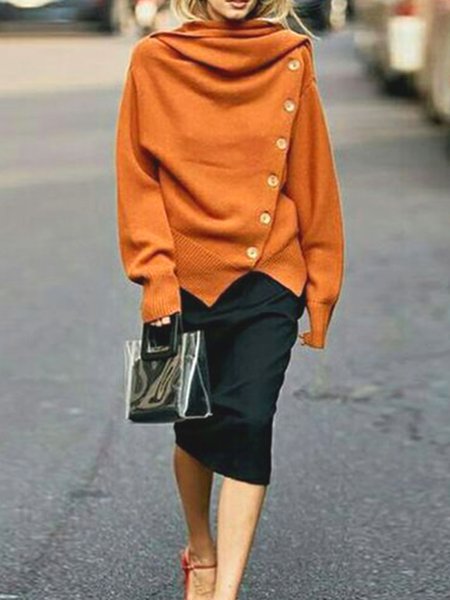 

Long sleeve Regular Fit Acrylic Plain Sweater, Orange, Pullovers