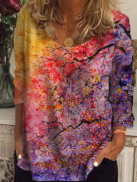 

Casual Floral Crew Neck T-Shirt, Multicolor, T-Shirts