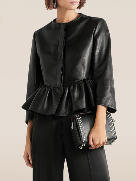 

Loose Crew Neck Long sleeve Plain Jacket, Black, Jackets