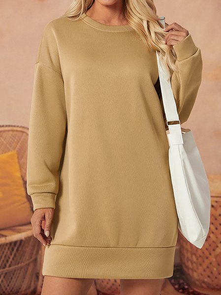 

Women's Long Sleeve Plain Loose Casual Dress, Khaki, Dresses