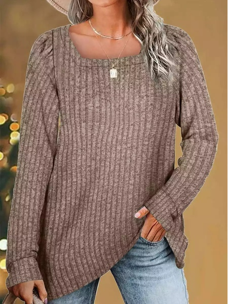 

Regular Fit Casual Square Neck Top, Khaki, Tops