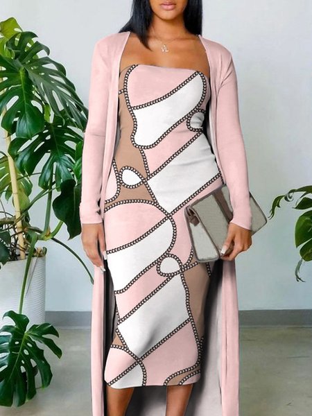

Elegant Regular Fit Chain Print Strapless Dress, Pink, Midi Dresses